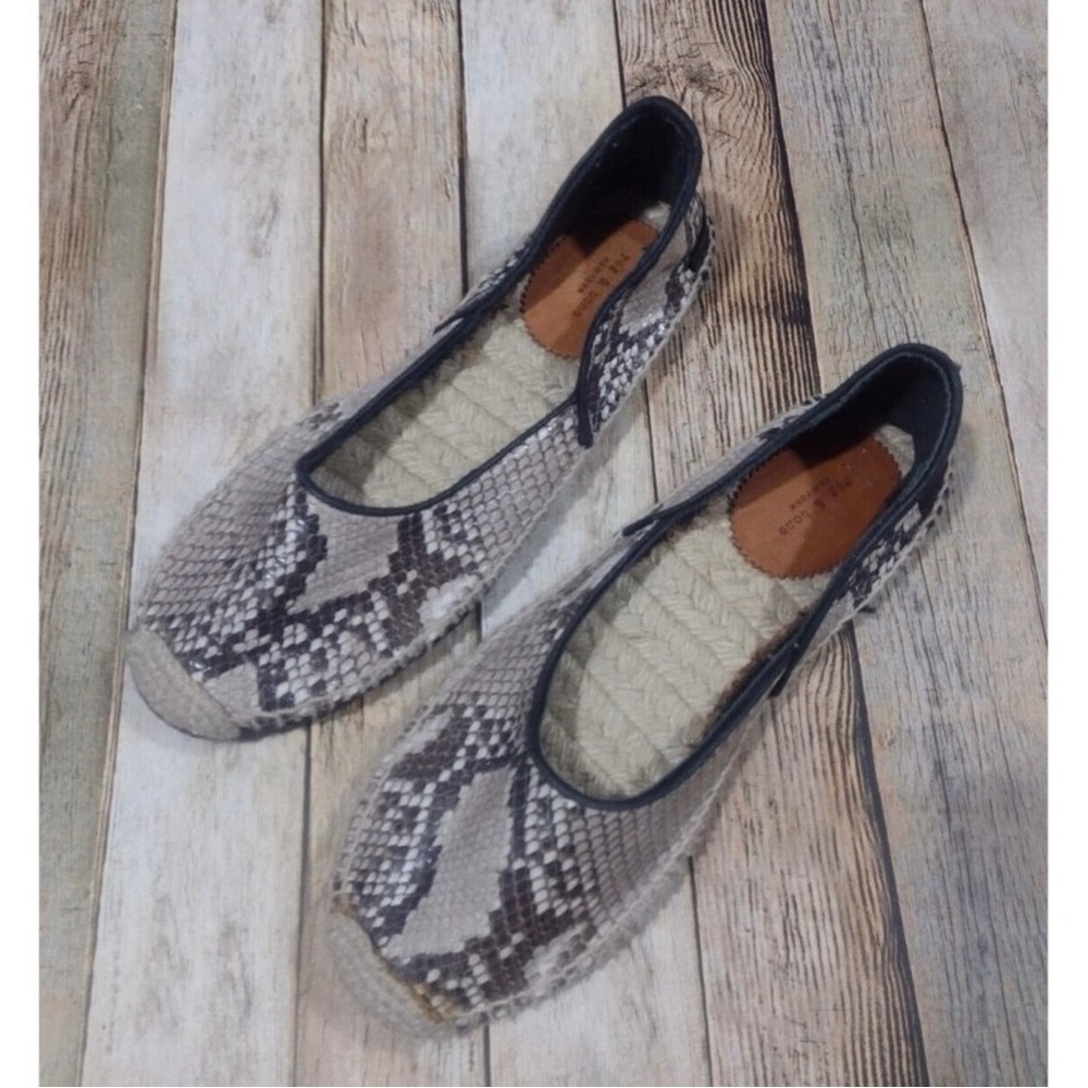 Rag & Bone Georgie Espadrille Flat Size 37.5 7.5 Snakeskin Leather Slip On